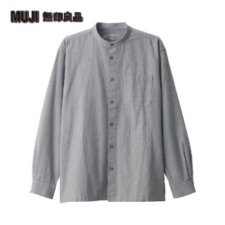 【MUJI 無印良品】男再生棉混牛津布立領襯衫(灰色)