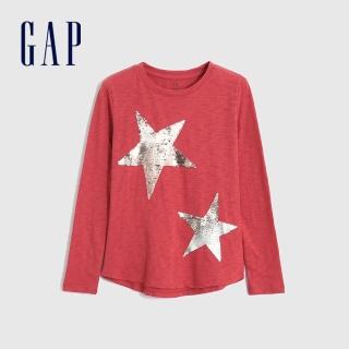 【GAP】女童 純棉雙面亮片長袖T恤(432054-紅色)