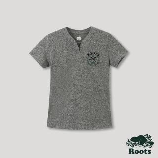 【Roots】Roots女裝-摩登周間系列 桂冠元素修身V領短袖T恤(灰色)
