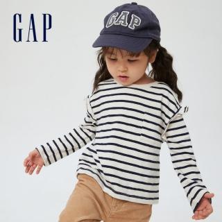 【GAP】女幼童 純棉荷葉邊長袖T恤(430134-藍色條紋)