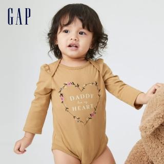 【GAP】嬰兒 純棉親子印花長袖包屁衣(429603-薑黃色)