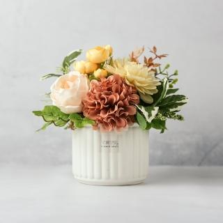 【花意空間】蜜橙小花園仿真盆花(永生花 人造花 假花)