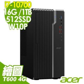 【Acer 宏碁】VS6670G i7-10700/16GB/512SSD+1TB/T600 4G/W10P(繪圖商用電腦)
