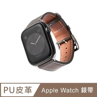 【B. leather】Apple Watch 7/SE/6/5/4/3/2/1 質感美學皮革錶帶 適用蘋果手錶(灰褐色)