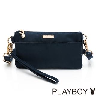 【PLAYBOY】斜背小包附手挽帶 尼龍系列(藍色)
