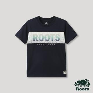 【Roots】Roots 大童- 山林漫步系列 漸層裂紋LOGO短袖T恤(藍色)