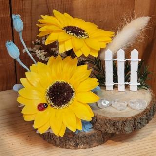【OSTARA FLORIST 奧斯塔拉花藝】向日葵水晶留言/名片座(乾燥花、白水晶、開幕、升官、情人節、父親節)