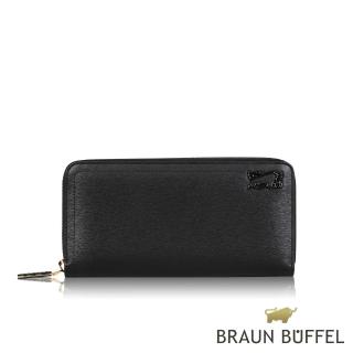 【BRAUN BUFFEL 德國小金牛】台灣總代理 索內特-1 8卡拉鍊長夾-黑色(BF691-601-BK)