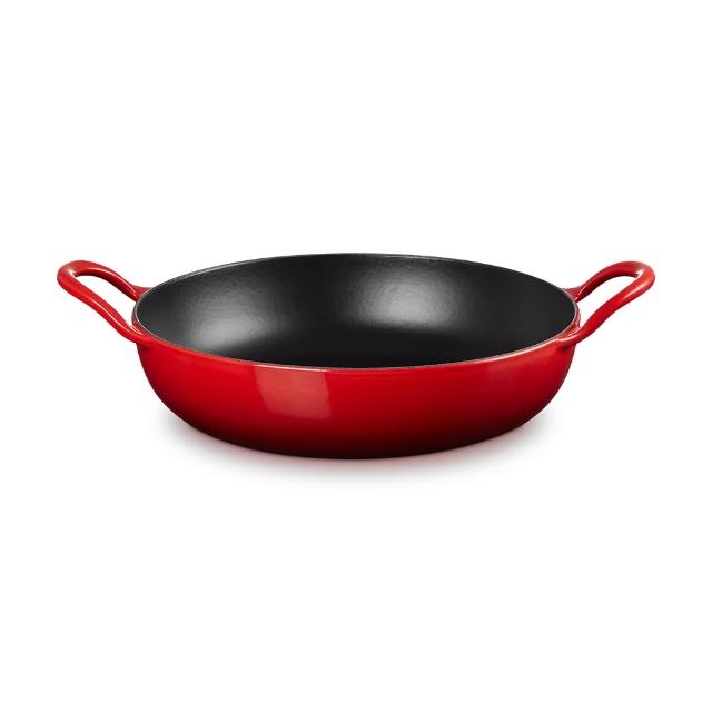 【Le Creuset】琺瑯鑄鐵BBQ鐵烤盤 26cm 櫻桃紅/雪紡粉/薄荷綠 3色選1(贈 玻璃鍋蓋 26cm)