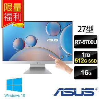 【ASUS 華碩】福利品 M3700WUAT 27型AIO觸控液晶電腦(R7-5700U/16G/1T HDD+512G SSD/WIN10)