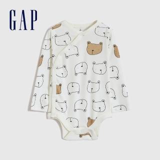 【GAP】嬰兒 布萊納系列 純棉印花斜長袖包屁衣(455839-白色)