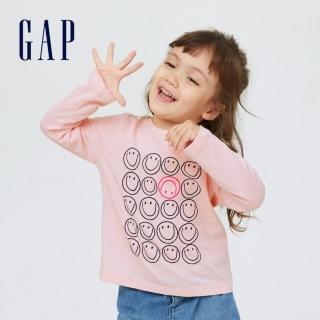 【GAP】女幼童 布萊納系列 純棉印花長袖T恤(430116-淺粉色)