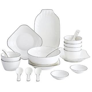 北歐極簡系餐具組 6人組純陶瓷工藝 帶魚盤組合(碗盤組合 飯碗 菜盤 碗盤組合 魚盤 湯碗)