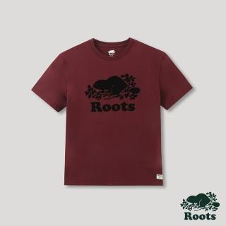 【Roots】Roots 男裝- 經典海狸LOGO有機棉短袖T恤(酒紅)