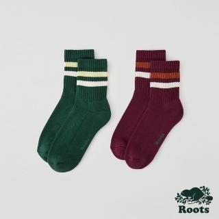 【Roots】Roots 配件- 運動派對系列 條紋踝襪-女款/二入組(綠色)