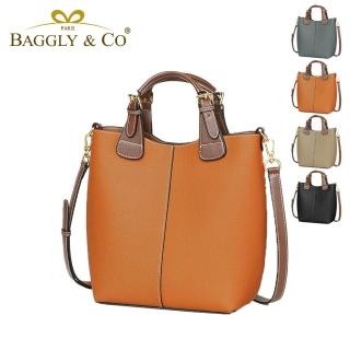 【BAGGLY&CO】羅爾羅曼荔枝紋頭層牛皮子母袋水桶包-焦糖棕色(四色)