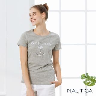 【NAUTICA】女裝亮片帆船LOGO短袖T恤(灰)