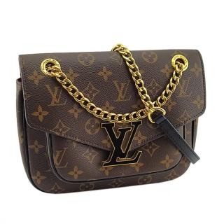 【Louis Vuitton 路易威登】經典字紋帆布黑色LOGO琺瑯釦肩背斜背兩用包(展示品)