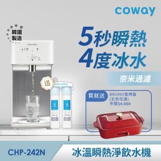 【Coway】濾淨智控飲水機 冰溫瞬熱桌上型CHP-242N+ BRUNO電烤盤(五色任選)