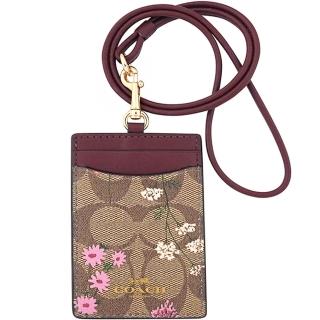 【COACH】花朵圖樣大C PVC識別證件夾-咖啡色(買就送璀璨水晶觸控筆)