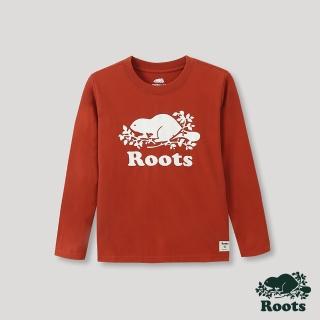 【Roots】Roots大童- 經典海狸LOGO有機棉長袖T恤(南瓜橘)