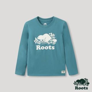 【Roots】Roots大童- 經典海狸LOGO有機棉長袖T恤(翠雀花藍色)