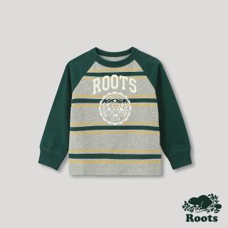 【Roots】Roots小童-運動派對系列 學院風LOGO條紋長袖T恤(灰色)