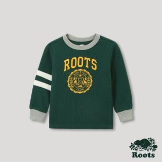 【Roots】Roots小童-運動派對系列 學院風LOGO滾邊長袖T恤(綠色)