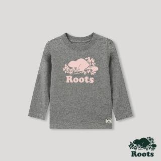 【Roots】Roots小童- 經典海狸LOGO有機棉長袖T恤(灰色)