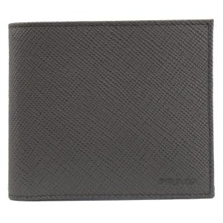 【PRADA 普拉達】簡約烙印LOGO防刮牛皮雙層8卡對折短夾(灰)