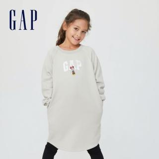 【GAP】女童 Gap x Disney 迪士尼聯名 刷毛洋裝(445268-灰白色)