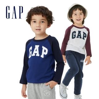 【GAP】男幼童 布萊納系列 Logo長袖T恤(431564-藍色拼接)