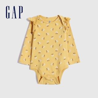 【GAP】嬰兒 布萊納系列☆荷葉邊長袖包屁衣(429588-黃底碎花)