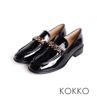 【KOKKO 集團】韓系軟牛漆皮鍊條樂福鞋(黑色)