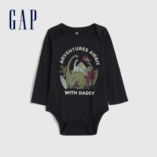 【GAP】嬰兒 布萊納系列 印花長袖包屁衣(429365-黑底印花)