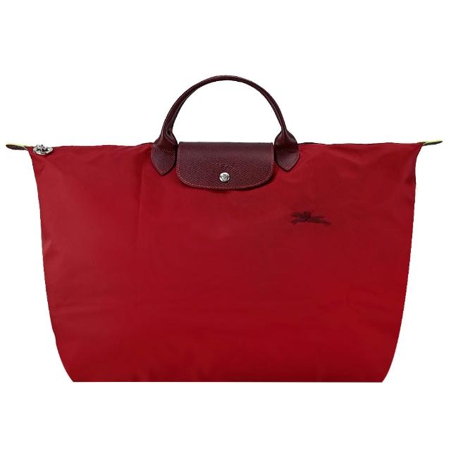 【LONGCHAMP】LE PLIAGE GREEN系列刺繡短把再生尼龍摺疊旅行袋(大/多色選)