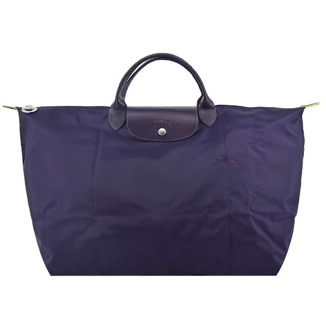 【LONGCHAMP】LE PLIAGE GREEN系列刺繡短把再生尼龍摺疊旅行袋(大/多色選)