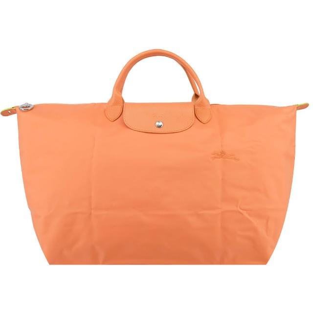 【LONGCHAMP】LE PLIAGE GREEN系列刺繡短把再生尼龍摺疊旅行袋(大/多色選)
