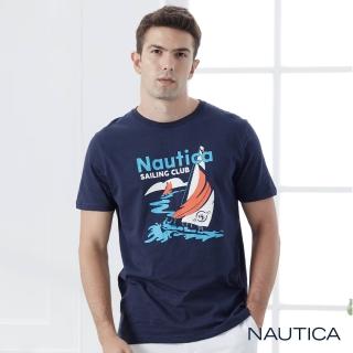 【NAUTICA】男裝植絨帆船純棉短袖T恤(深藍)