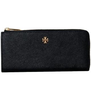 【TORY BURCH】EMERSON 經典立體LOGO防刮皮革L形拉鍊長夾(經典黑)