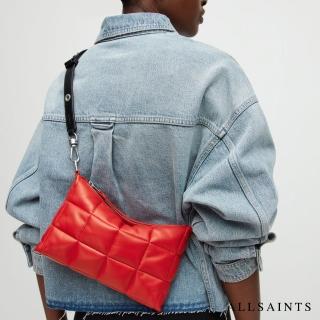 【ALLSAINTS】EDBURY 格紋衍縫羊皮側背包-紅