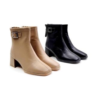 【ShoesClub 鞋鞋俱樂部】百搭單扣綁方頭高跟短靴 跟靴 女鞋 023-LA5928