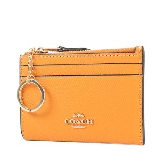 【COACH】金字防刮皮革證件鑰匙零錢包-橙色