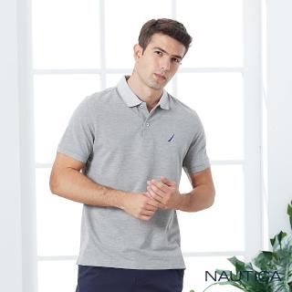 【NAUTICA】男裝細緻條紋衣領短袖POLO衫(灰)