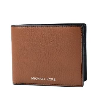 【Michael Kors】男款 燙印LOGO荔枝紋皮革八卡短夾/附證件夾-焦糖色