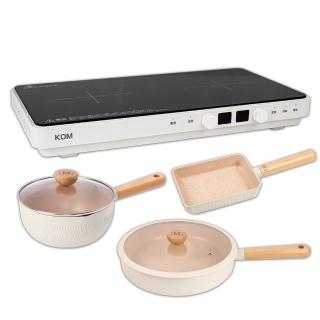 【KOM】雙口IH電磁爐+雪藏三鍋組-IH爐可用鍋(平底鍋28cm+雪平鍋22cm+玉子燒鍋)