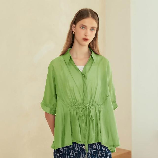 【OUWEY 歐薇】質感綁帶微透萊賽爾連袖傘狀上衣(三色；S-L；3223471502)