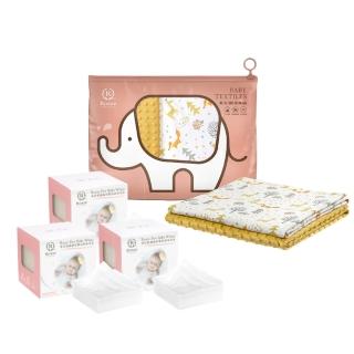 【Roaze 柔仕】乾濕兩用巾+安撫豆毯組合(舒適50片X3+薄款豆毯)