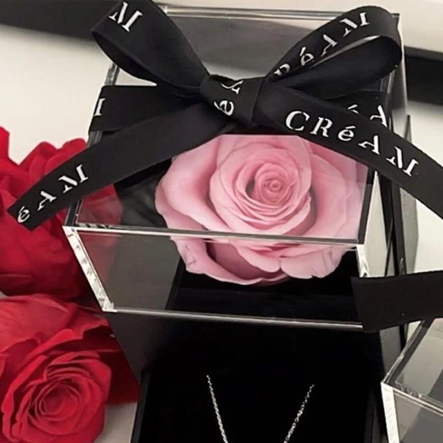 【CReAM】Regina永生花純銀施華洛世奇水晶鋯石女項鍊玫瑰花禮盒(生日 禮物 送禮 禮盒)