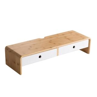 【fioJa 費歐家】免安裝 雙抽屜木質螢幕增高架 桌上置物架 邊桌抽屜櫃(鍵盤架 側邊櫃 收納 呵護頸椎健康)  